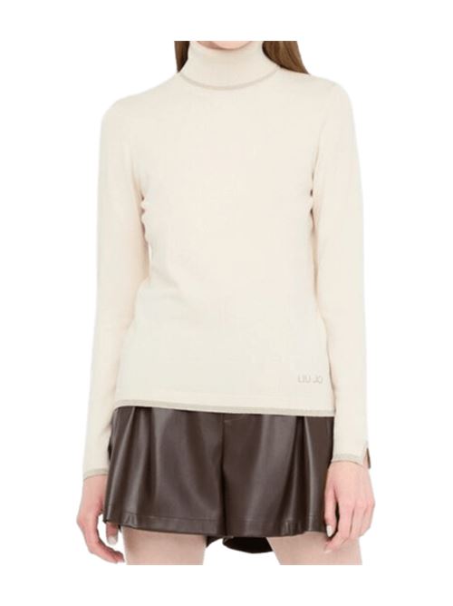 Dolcevita da donna in misto viscosa con dettagli in lurex, colore beige chiaro LIU JO | MF5229-MS49I20304